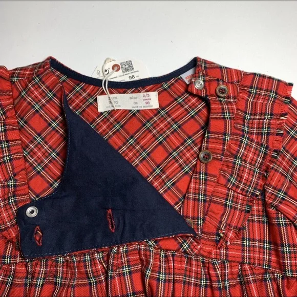 NWT Zara Red Scotch Plaid Babydoll Top Size 2-3 Years - Picture 4 of 9